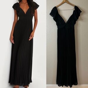 NWOT Ideal Occasion Black Pleated Flutter Sleeve Backless Maxi Dress